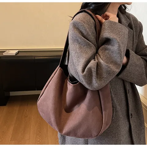 Bolso Hobo Grande De Antelina Para Mujer Vintage Minimalista Estampado De Leopardo Color Sólido Bolso De Hombro Viaje