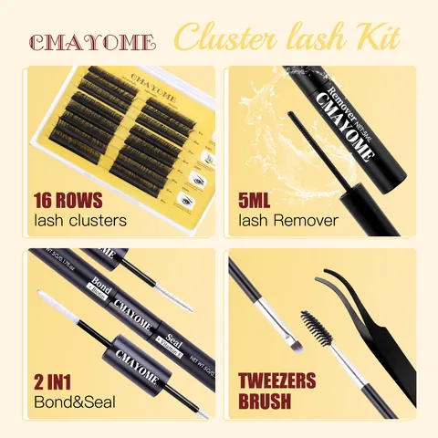 DIY Σετ Επέκτασης Βλεφαρίδων Cluster Συνθετική Ίνα Μεμονωμένες Βλεφαρίδες Μάλλινο Κατσαρό Στυλ Με Bond Seal Remover Τσιμπιδάκι