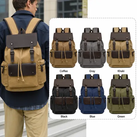 Vintage Canvas Rugzak Grote Capaciteit Laptop Tas Retro Reizen Rucksack Met Trekkoord Klep Voor Mannen Vrouwen School Outdoor Wandelen