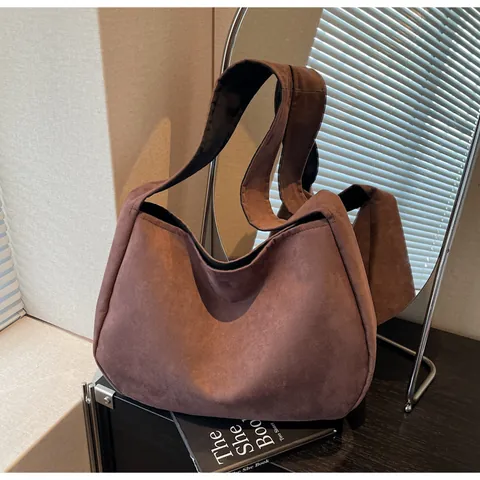 Bolso Hobo Grande De Antelina Para Mujer Vintage Minimalista Estampado De Leopardo Color Sólido Bolso De Hombro Viaje