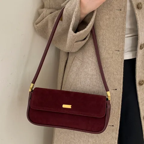 Retro Minimalistisch Matte Wildleder Unterarmtasche Für Damen Französischer Stil Goldene Schnalle Baguette Tasche Elegante Schultertasche