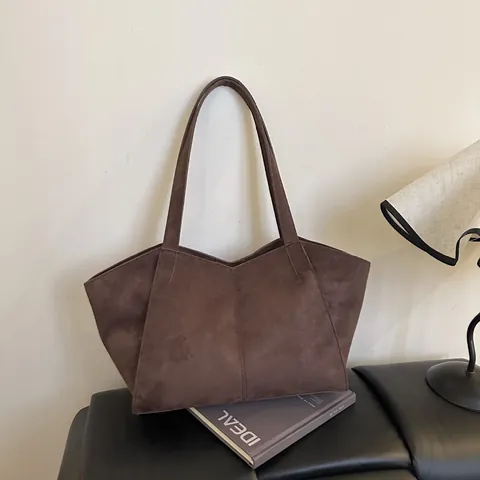 Vintage Wildlederimitat Tragetasche Große Kapazität Urban Minimalistische Schultertasche Für Damen Pendeln Chic Achseltasche Mit Magnetverschluss