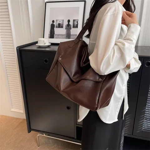 Women's Large Capacity PU Leather Tote Bag Solid Color Fashion Commuter Shoulder Bag With Zipper Closure Elegant Handbag