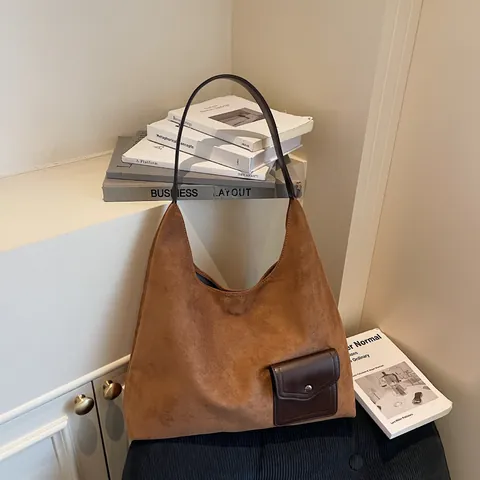 Bolso Tote De Gran Capacidad Para Mujer Con Textura De Gamuza Minimalista Vintage Bolso De Hombro De Cuero PU Con Bolsa Pequeña