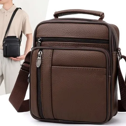 Sac à Bandoulière Homme en Similicuir PU Business Décontracté Multi-Poches Sacoche Grande Capacité Sac à Main de Voyage Avec Bandoulière Réglable