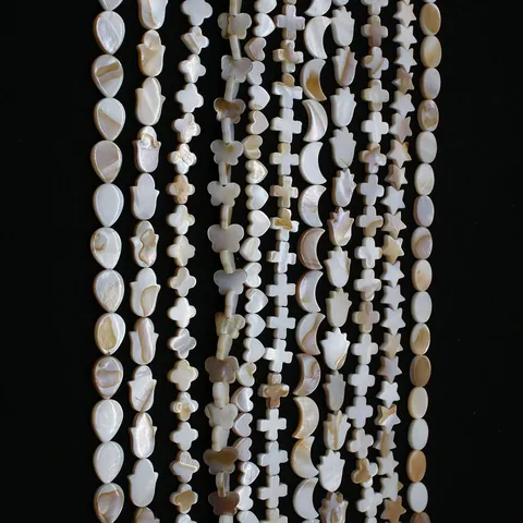 Cuentas Sueltas Iridiscentes de Madreperla Natural para Creación de Joyas DIY Collares Pulseras Forma de Corazón Estrella Luna Accesorio