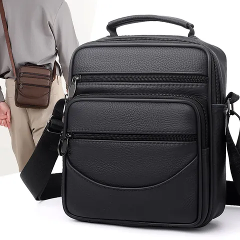 Borsa a Tracolla da Uomo Business Casual Pelle PU Texture Litchi Multi-Tasca Con Manico Superiore Tracolla Regolabile