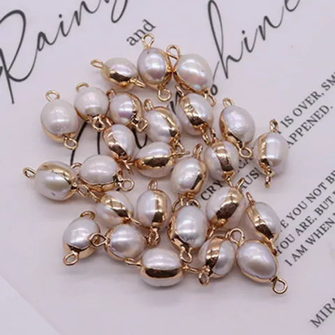 Connettore Ciondolo in Perla Naturale d'Acqua Dolce Rame Placcato Oro Pendenti Barocchi per Creazione Gioielli DIY Collana Bracciale