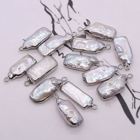 Natural Baroque Freshwater Pearl Rectangle Pendant Only Without Chain Silver Gold Plated Alloy DIY Jewelry Making Accessories