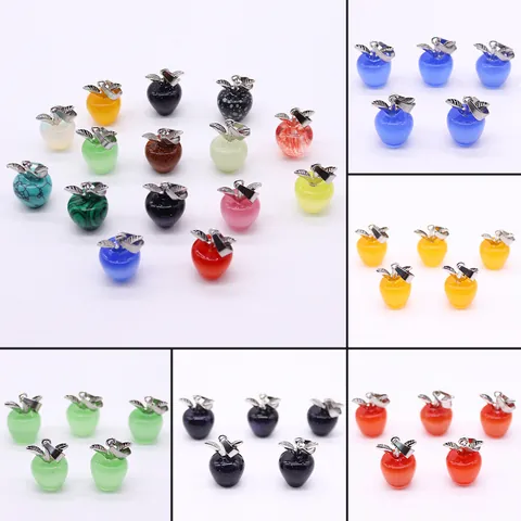 Natural Stone Apple Shape Pendant Malachite Cat Eye Crystal Copper DIY Necklace Jewelry Making Accessories Women Gift