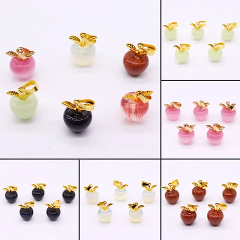 Appelvorm Natuursteen Hanger Gegalvaniseerd Koperen Blad Hanger Alleen Opaal Goud Zandsteen Charms Voor DIY Ketting Sieraden Maken Vrouwen Cadeau