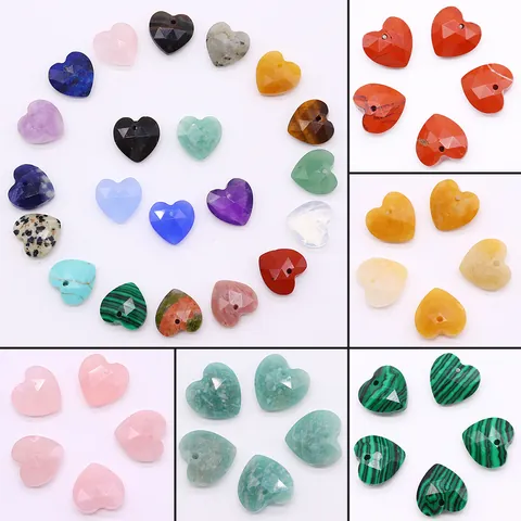 Faceted Natural Stone Heart Pendant For DIY Jewelry Making Necklace Malachite Opal Lapis Lazuli Pendant Only Without Chain