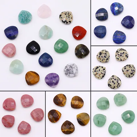 Natural Stone Faceted Heart Teardrop Pendant Charm With Cross Hole For DIY Jewelry Making Necklace Earring Accessory