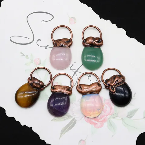 Vintage Ovaler Naturstein Anhänger Ohne Kette Mit Galvanisierter Legierungskappe Für DIY Halskette Schmuckherstellung Damen Herren