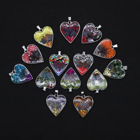 Colgante de Árbol de la Vida de Corazón de Piedra Natural Alambre Envuelto a Mano Cobre Galvanizado Solo Colgante Sin Cadena DIY Joyería Mujer Accesorio