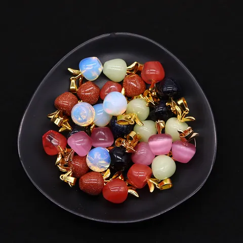 Appelvorm Natuursteen Hanger Gegalvaniseerd Koperen Blad Hanger Alleen Opaal Goud Zandsteen Charms Voor DIY Ketting Sieraden Maken Vrouwen Cadeau