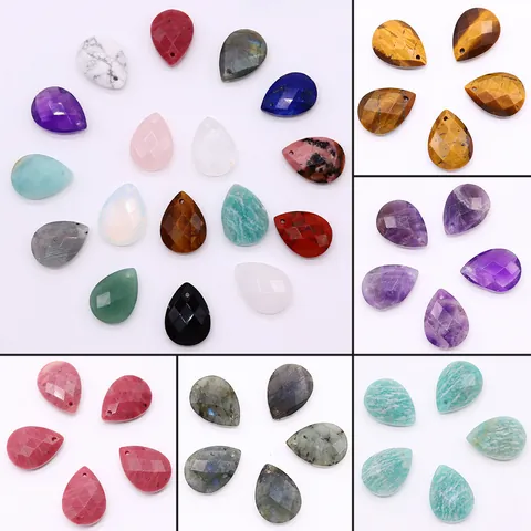 Natural Stone Teardrop Faceted Pendant For DIY Jewelry Making Necklaces Water Drop Gemstone Accessory For Women Men Gift