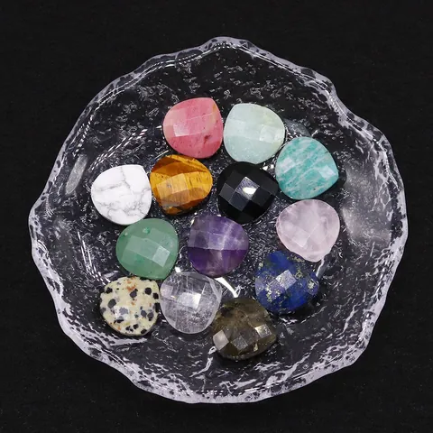 Natural Stone Faceted Heart Teardrop Pendant Charm With Cross Hole For DIY Jewelry Making Necklace Earring Accessory