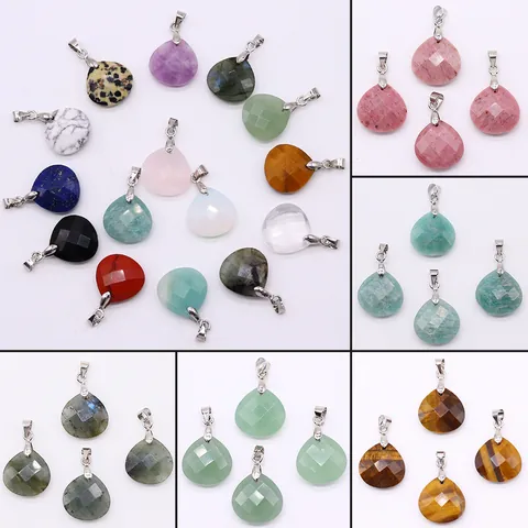 Natural Stone Teardrop Pendant Faceted Crystal Gemstone Charms With Metal Bail For Necklace DIY Jewelry Making Accessories
