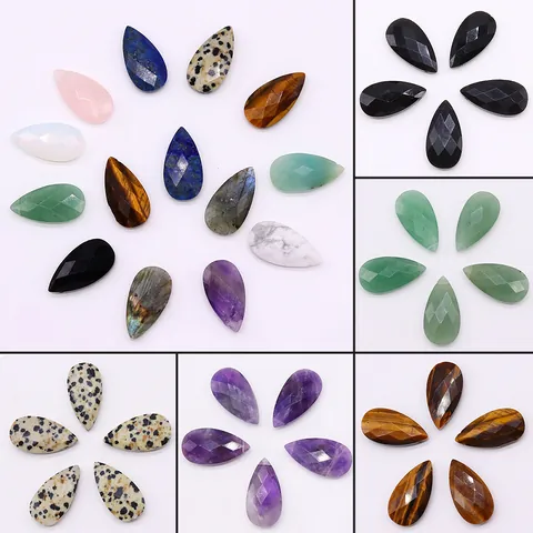 Teardrop Faceted Natural Stone Pendant Horizontal Hole For DIY Necklace Jewelry Pendant Only Without Chain