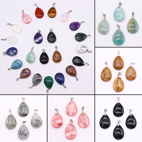 Natural Stone Teardrop Pendant Only (Without Chain) With Silver Metal Bail DIY Polished Stone Accessory For Necklace Jewelry Making