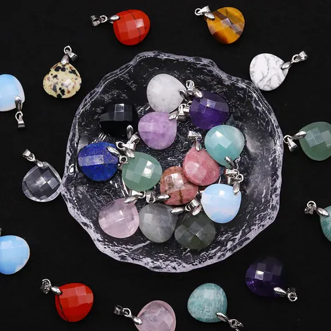 Natural Stone Teardrop Pendant Faceted Crystal Gemstone Charms With Metal Bail For Necklace DIY Jewelry Making Accessories