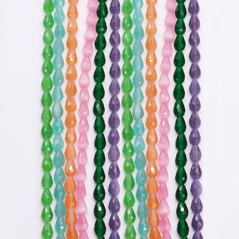Natural Stone Faceted Teardrop Cat Eye Beads Glass Loose Beads For DIY Necklace Bracelet Jewelry Making Accessories