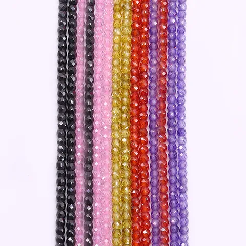 Faceted Round Zirconia Natural Stone Loose Beads For DIY Necklace Bracelet Jewelry Making Multi Color Polished Spacer Beads