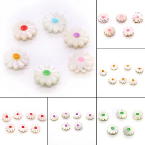 Natural Sea Shell Daisy Flower Loose Beads Enamel Drip Oil Colorful Center Beads For DIY Jewelry Making Necklaces Accessories