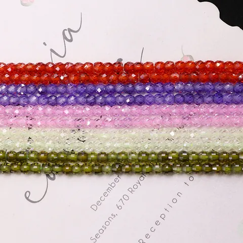 Faceted Round Zirconia Natural Stone Loose Beads For DIY Necklace Bracelet Jewelry Making Multi Color Polished Spacer Beads