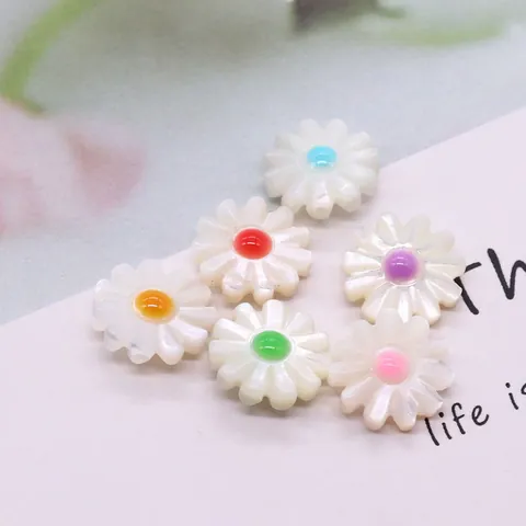 Natural Sea Shell Daisy Flower Loose Beads Enamel Drip Oil Colorful Center Beads For DIY Jewelry Making Necklaces Accessories