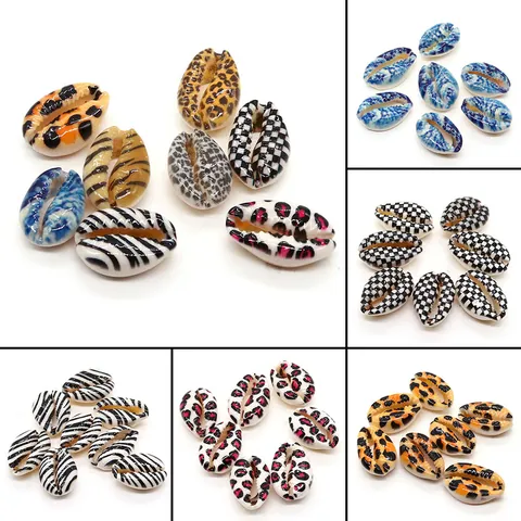 Cuentas de Concha Natural Cauri Estampadas con Patrón de Leopardo y Cebra Goteo de Aceite Cuentas Sueltas para Hacer Joyas DIY Collar Accesorio
