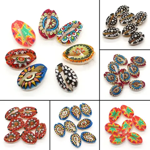Bohemian Natural Shell Printed Painted Cowrie Shell Beads For DIY Jewelry Making Necklace Bracelet Accessories