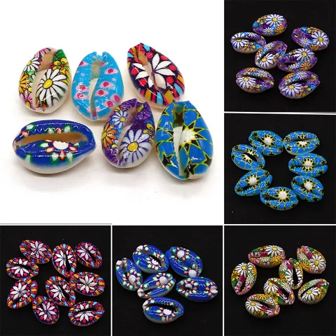 Natural Painted Cowrie Shell Beads For Jewelry Making DIY Necklace Bracelet Handmade Colorful Flower Conch Shell Charms