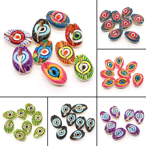 Natural Shell Conch Evil Eye Beads Painted Enamel Cowrie Shell Loose Beads For DIY Necklace Jewelry Making Accessories