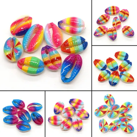 Natural Shell Beads Painted Rainbow Stripe Conch Cowrie Shell Loose Beads For DIY Necklace Bracelet Jewelry Making Accessories
