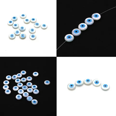 Perles en Vrac de Coquillage Naturel Mauvais Œil pour DIY Collier Bracelet Fabrication Œil Turc Perles Rondes Plates Accessoires