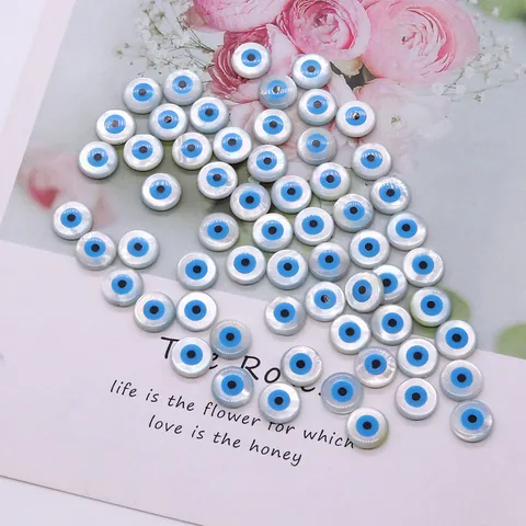 Perles en Vrac de Coquillage Naturel Mauvais Œil pour DIY Collier Bracelet Fabrication Œil Turc Perles Rondes Plates Accessoires