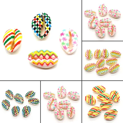Natural Shell Painted Loose Beads DIY Conch Shell beads Stripe Checkered Floral Wave Pattern For Jewelry Making Handmade Accessories
