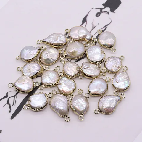 Ciondolo Connettore in Perla Scaramazza Naturale Con Doppi Anelli Placcati in Oro Per Creazione Di Gioielli DIY Collana Donna