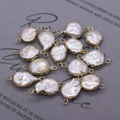 Ciondolo Connettore in Perla Scaramazza Naturale Con Doppi Anelli Placcati in Oro Per Creazione Di Gioielli DIY Collana Donna