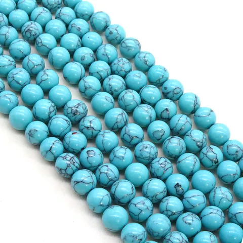 Perline Sciolte Rotonde in Pietra Naturale Imitazione Turchese Motivo a Matrice Lucidate con Foro Diritto per Accessori Creazione Gioielli Fai-da-te 4mm-12mm