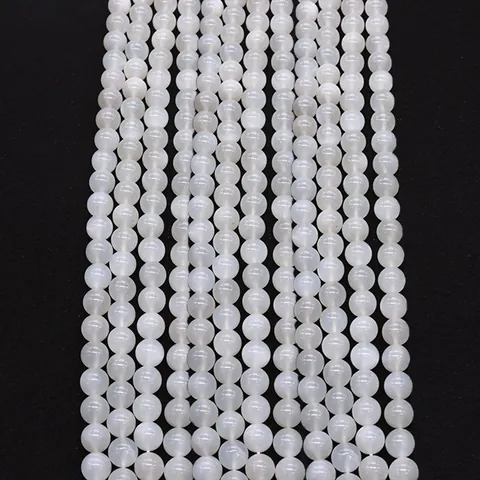 Natural White Moonstone Round Stone Beads For Jewelry Making DIY Necklace Bracelet Accessories Polished Smooth Loose Beads