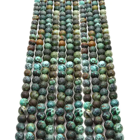 African Turquoise Natural Stone Round Loose Beads Polished Spotted Pattern Gemstone Beads For DIY Jewelry Making Accessories