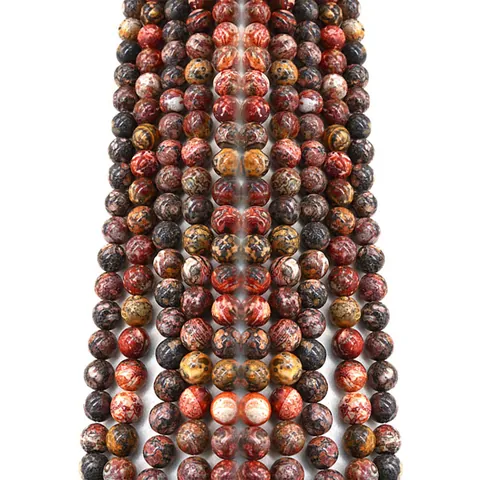 Natural Leopard Jasper Stone Round Beads Polished Straight Hole Loose Beads For DIY Necklace Bracelet Jewelry Making Accessories