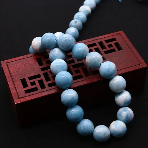 Perline Tonde in Pietra Naturale Blu Cielo Stile Larimar Motivo a Onde Perline Sciolte per DIY Collana Bracciale Accessori Creazione Gioielli