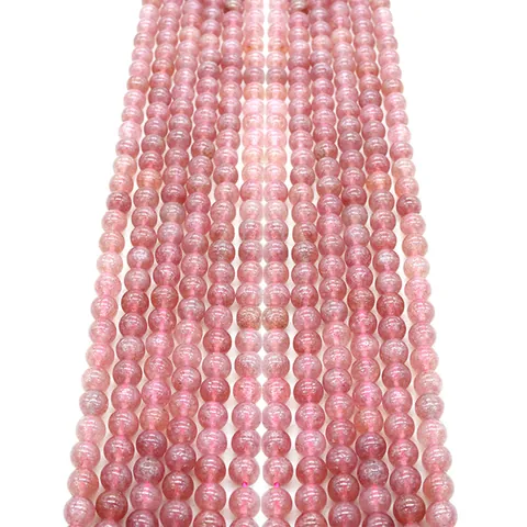 Natural Strawberry Quartz Loose Beads Round Polished Natural Stone Beads For DIY Jewelry Making Necklace Bracelet Pink Crystal Beads