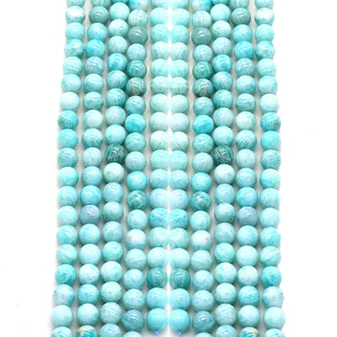 Cuentas Sueltas Lisas Redondas de Amazonita Natural para la Fabricación de Joyas DIY Pulsera Collar Accesorios Gemas