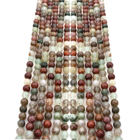 Natural Red Green Rutilated Quartz Round Loose Beads Polished Stone For DIY Jewelry Making Necklace Bracelet Handcraft