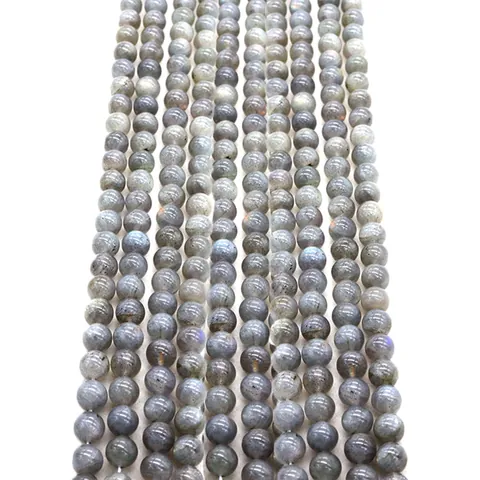 Natural Labradorite Round Loose Beads Polished Straight Hole Grey Flash Stone For DIY Jewelry Making Accessory Component